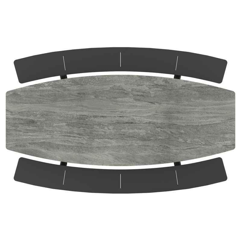 Forno picknicktafel bootvorm in zwart aluminium en volkeramiek aspen grey tafelblad - L 280 x B 192 x 72 cm