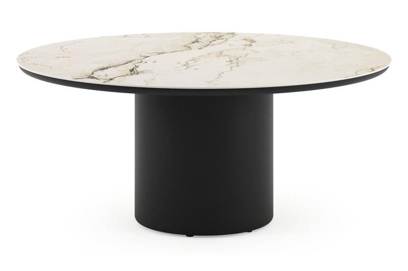 Table de jardin low dining Amico rond en aluminium noir et céramique pleine Colorado Dunes - Diam. 148 x Haut. 61 cm