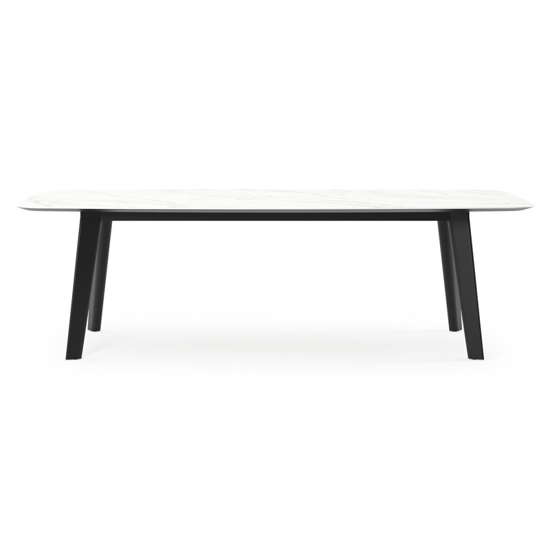 Lacrima tuintafel bootvorm in zwart aluminium en volkeramiek Calacatta - L 255 x B 115 x H 73 cm