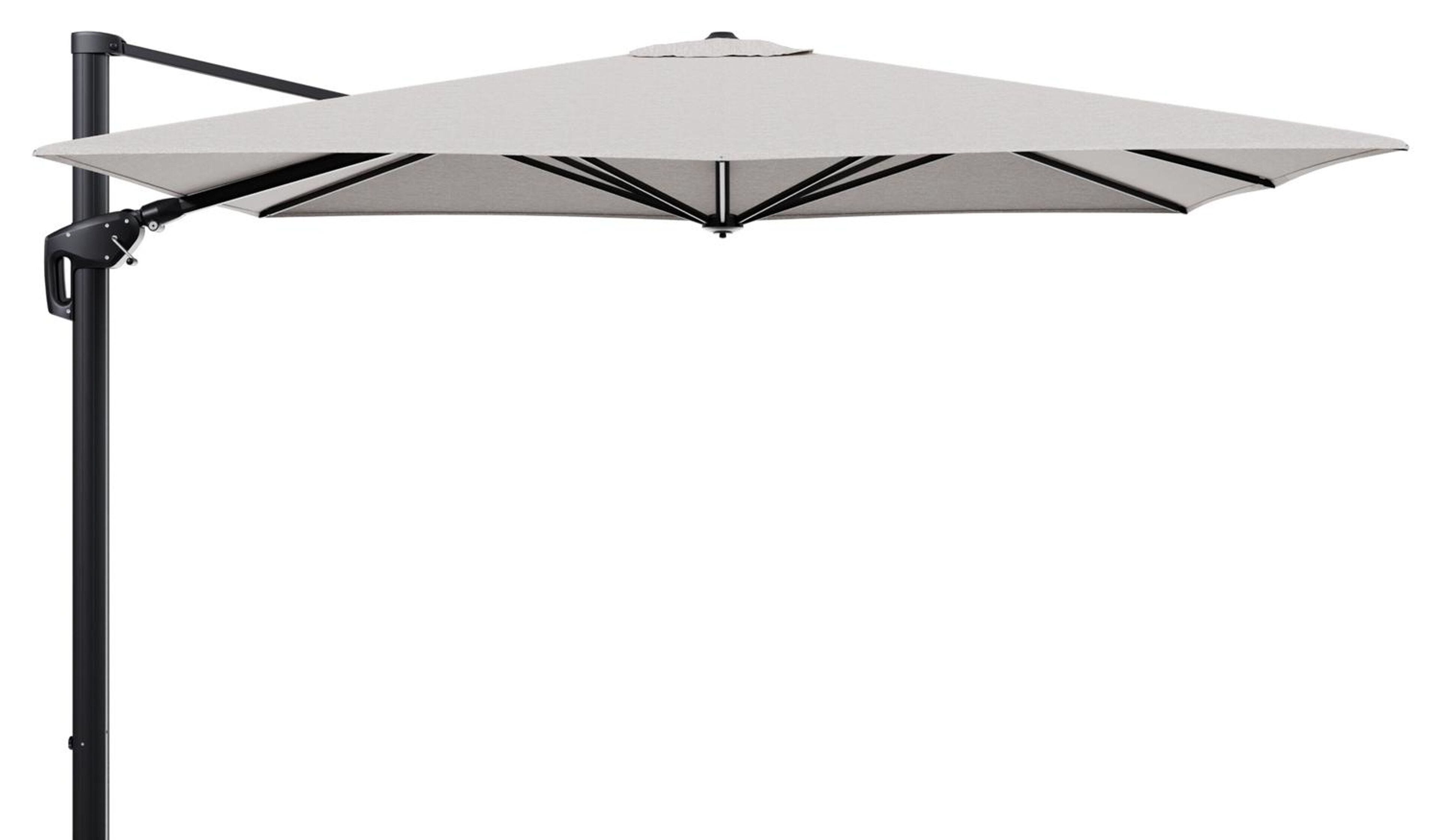 Minore zweefparasol tiltfunctie in zwart aluminium en parasoldoek in All Weather Sunbrella® Luxe Tundra Sand  - L1 280 x L2: 370 cm (zonder voet) (zonder voet)