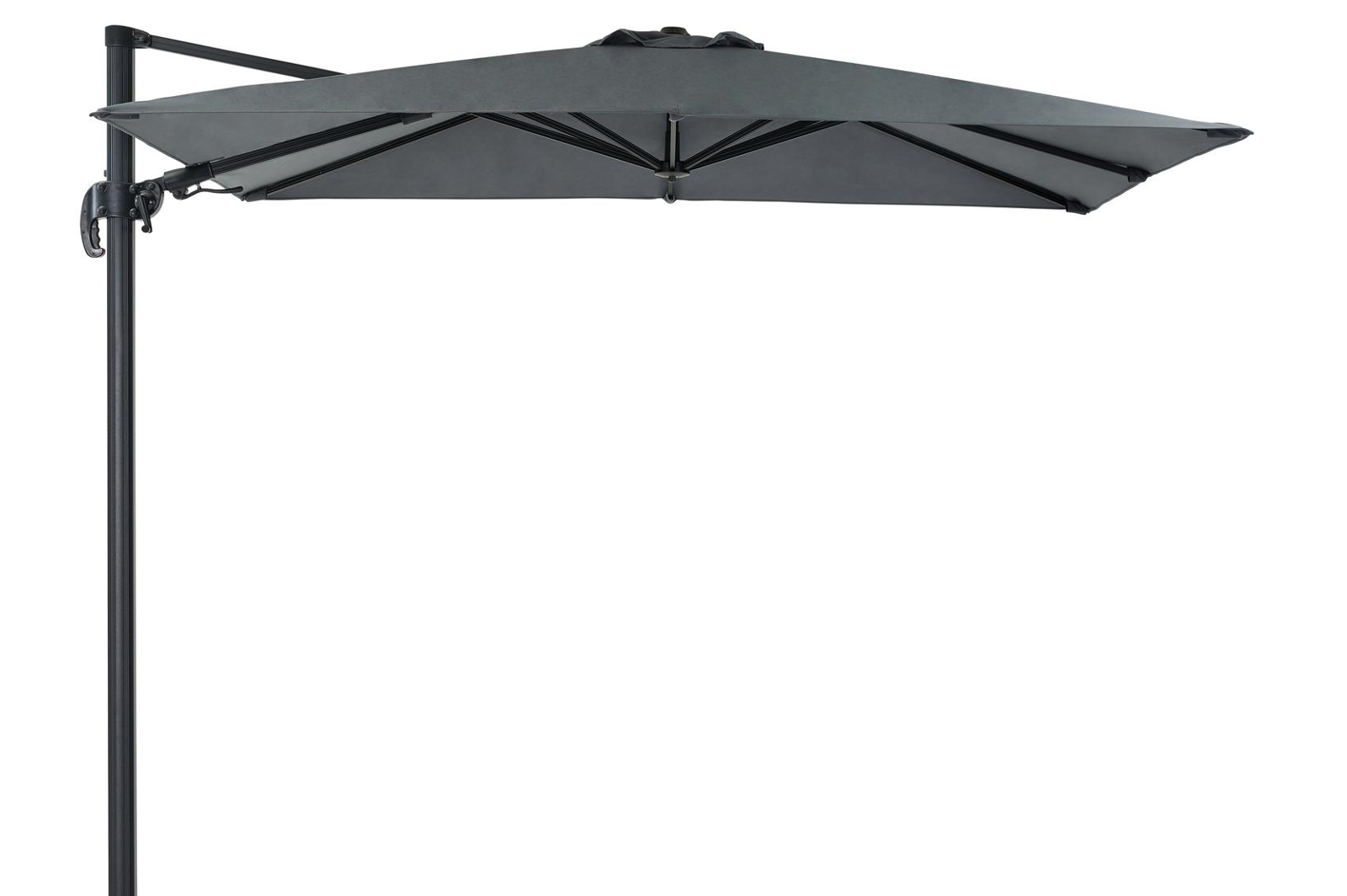 Avola zweefparasol met tiltfunctie in zwart aluminium met grijs weather+ softtouch parasoldoek - L1 200 x L2 300 cm (zonder voet)