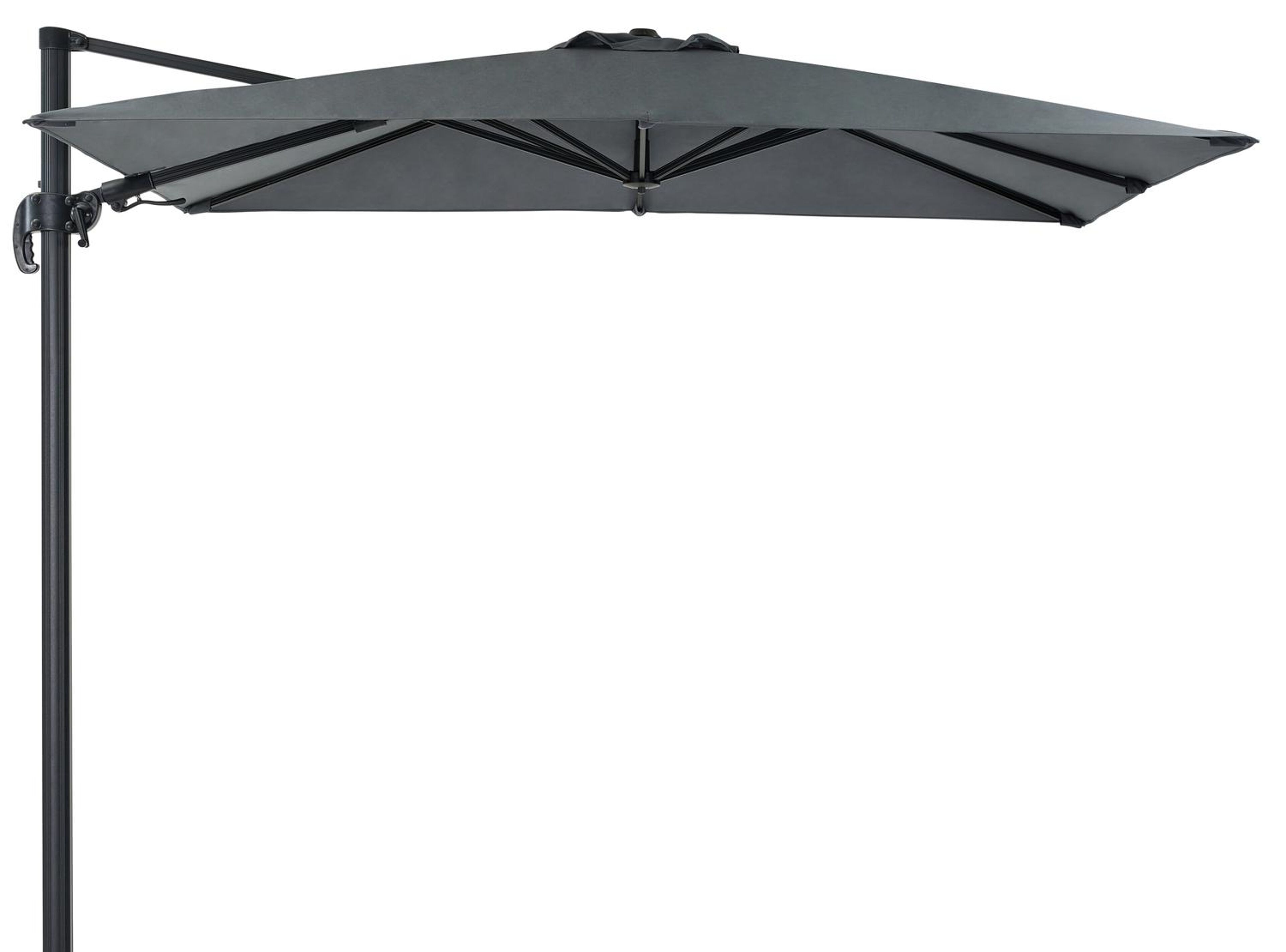 Avola zweefparasol met tiltfunctie in zwart aluminium met grijs weather+ softtouch parasoldoek - L1 200 x L2 300 cm (zonder voet)