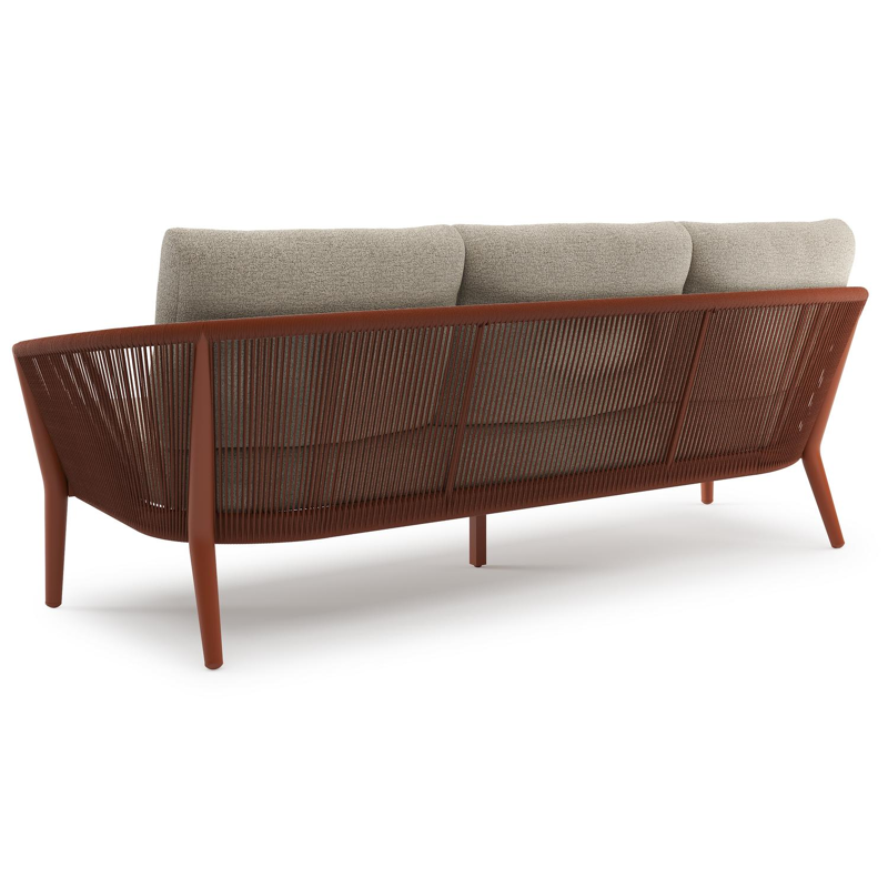 Orso loungeset in roestbruin aluminium en roestbruin verticaal geweven ronde rope met Catania Beige all weather cosytica kussen