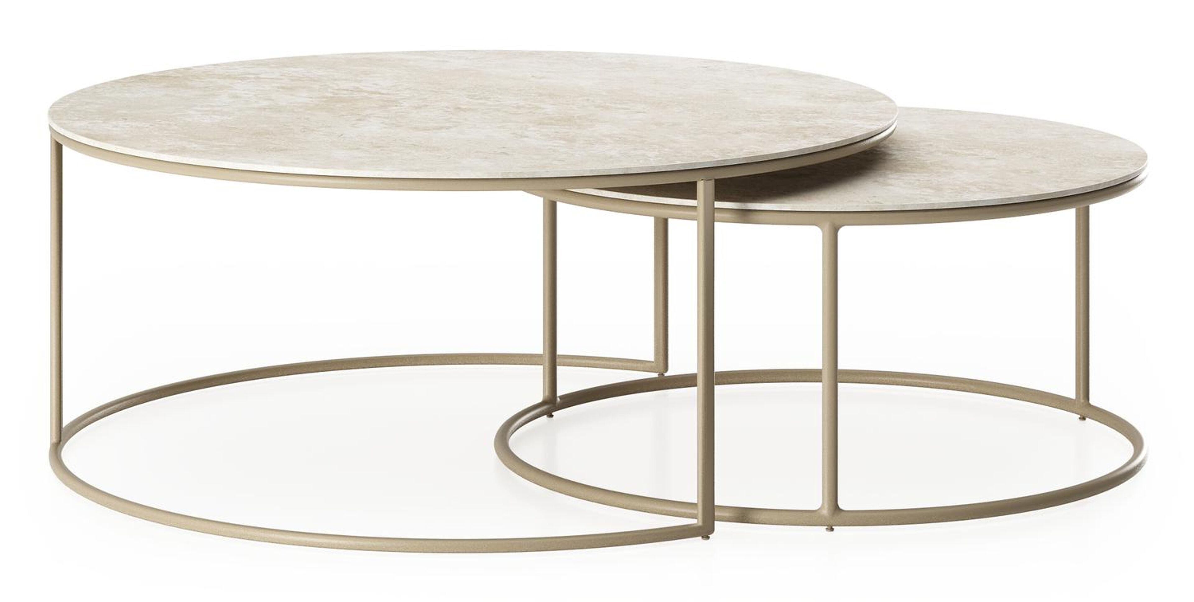 Fano set van 2 loungetafels rond in beige aluminium en volkeramiek Rapolano - Dia. 85 x H 35 cm