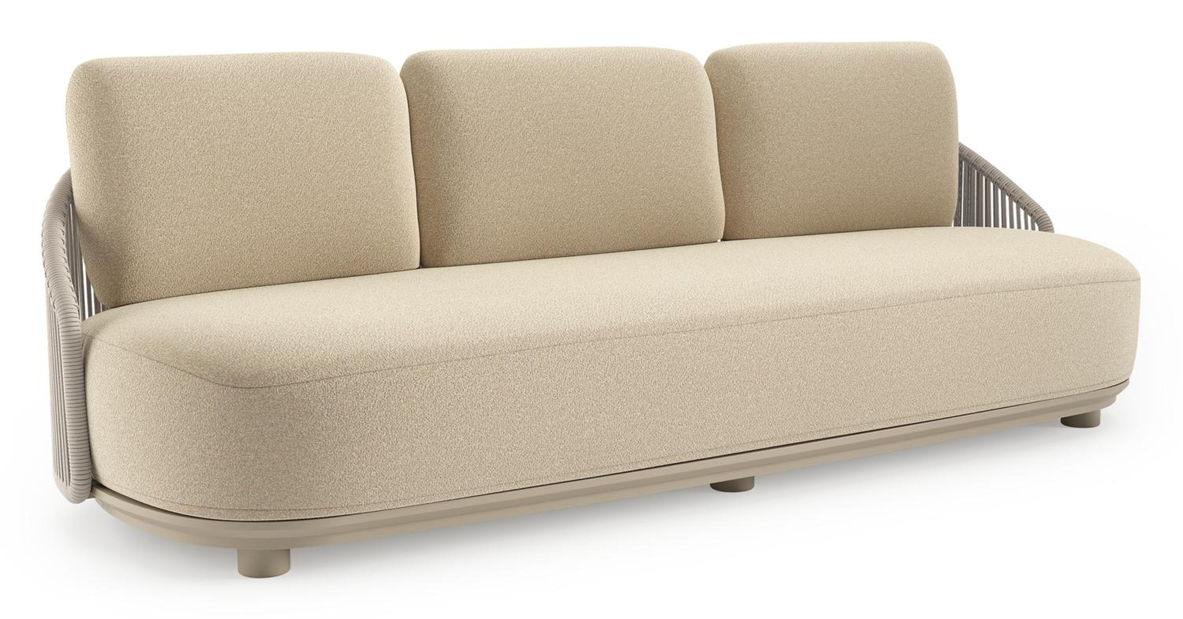 Vadelo loungebank in beige aluminium en beige verticaal geweven ronde rope met soul papyrus all weather solica kussen