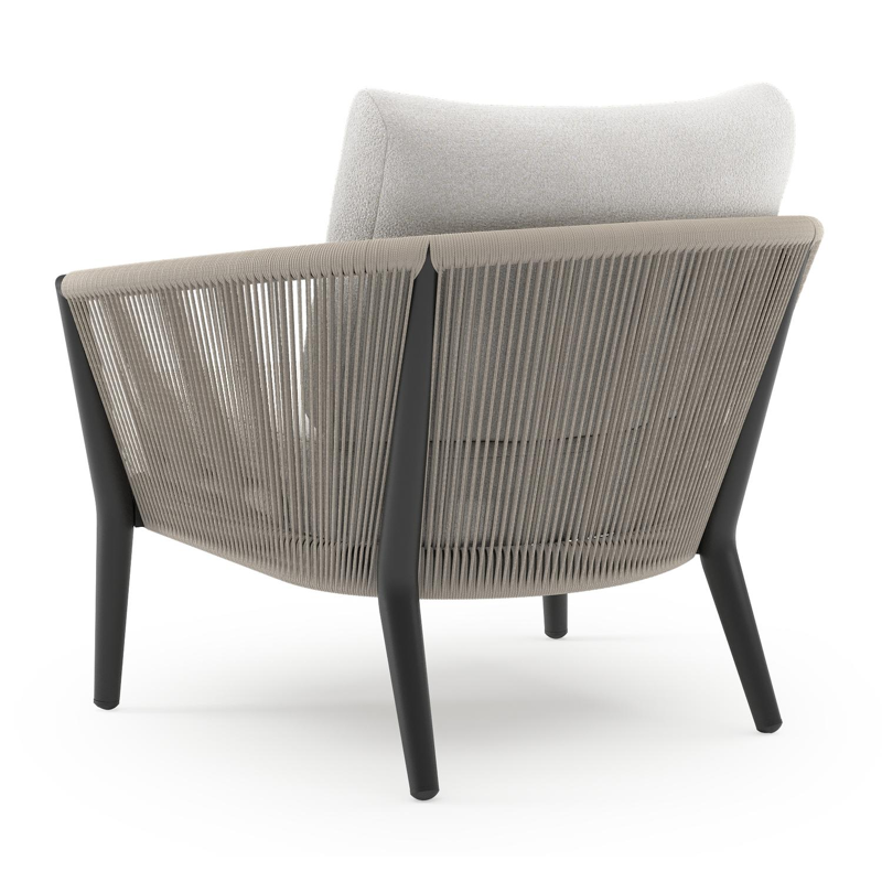 Orso loungestoel in zwart aluminium en beige verticaal geweven ronde rope met Soul Optik all weather solica kussen