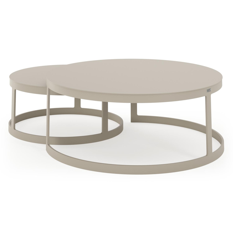 Enna loungetafels en aluminium beige - Diam. 100 x Haut. 37 cm, Diam. 70 x Haut. 30 cm