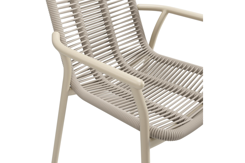 Mira tuinset in beige aluminium en teak met 8 stapelbare Berga tuinstoelen