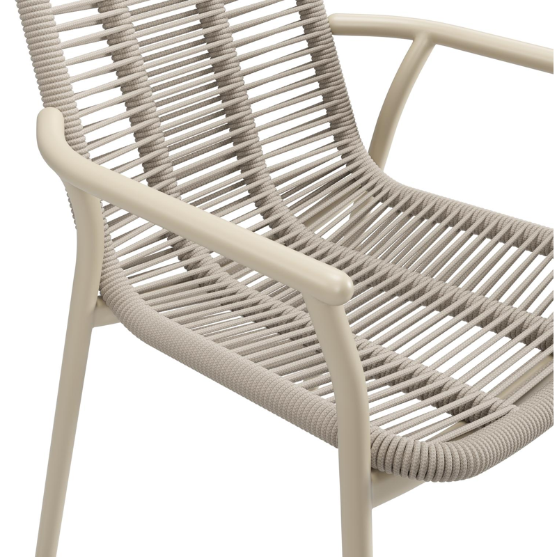 Chaise de jardin Berga en aluminium beige et corde ronde tissée verticalement beige