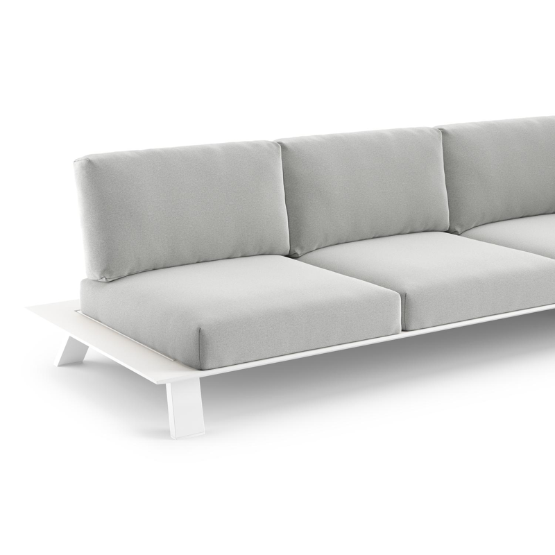 Salon de jardin Cesano en aluminium blanc et coussin en all weather Sunbrella® luxe natte grey chine