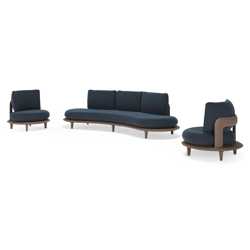 Bomero loungeset in taupe aluminium met heritage indigo all weather sunbrella® luxe kussen