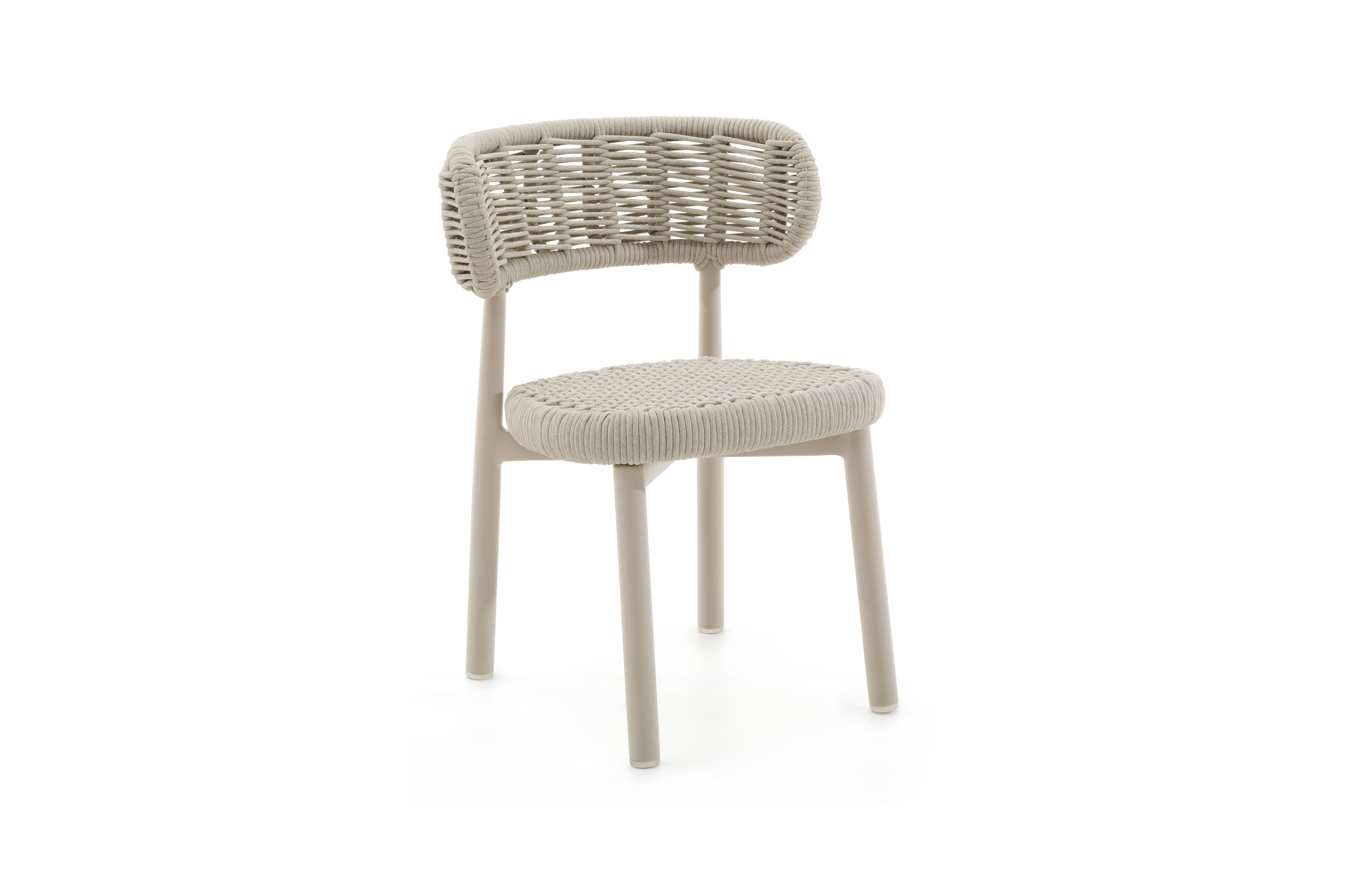 Lomo tuinstoel in beige aluminium en beige vierkant geweven ronde rope