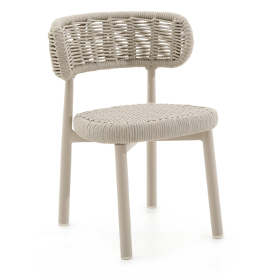 Chaise de jardin Lomo en aluminium beige et corde ronde tissée carrée beige