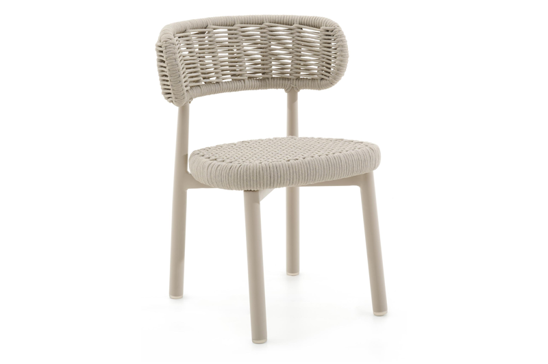 Lomo tuinstoel in beige aluminium en beige vierkant geweven ronde rope