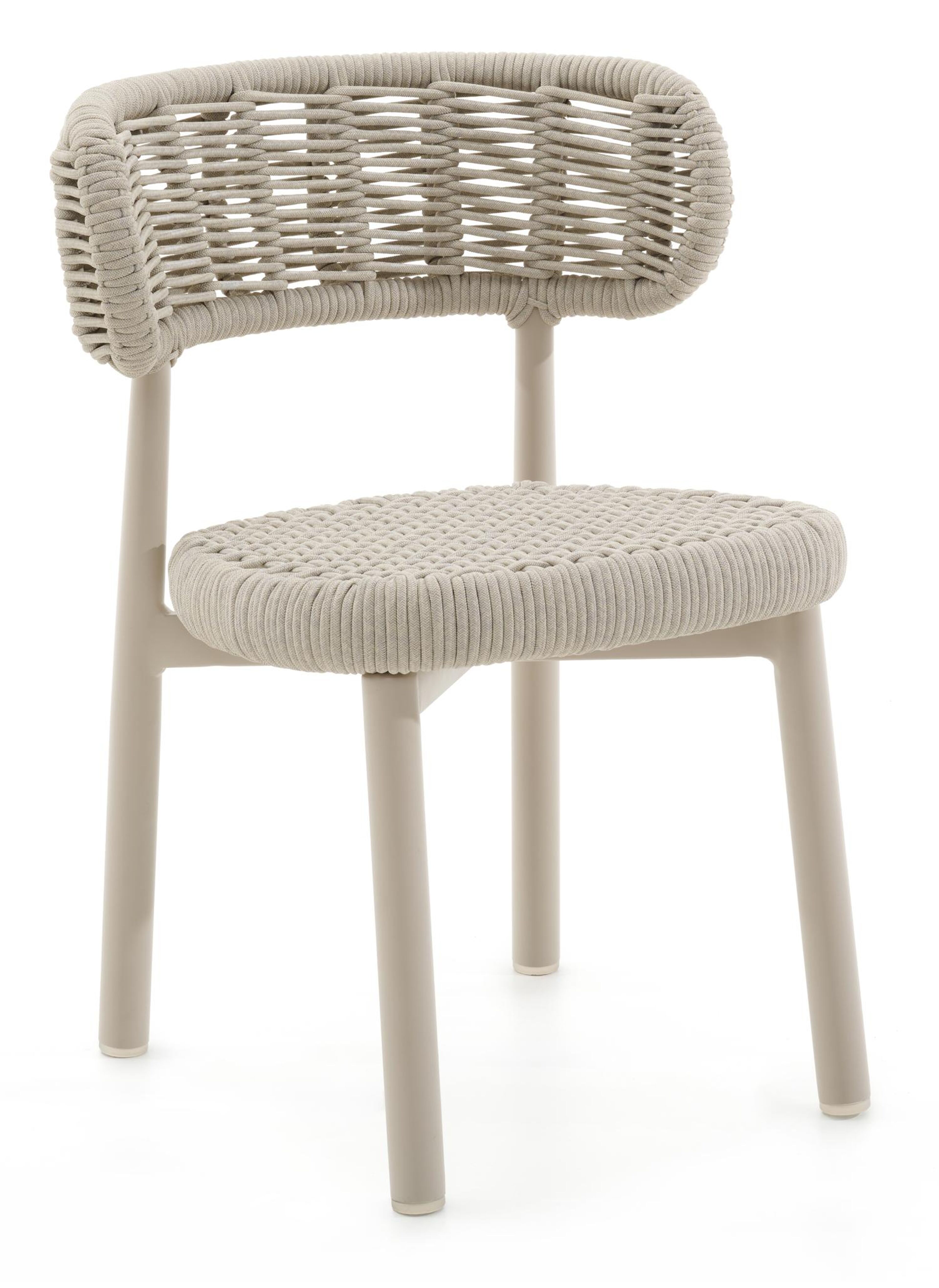 Lomo tuinstoel in beige aluminium en beige vierkant geweven ronde rope