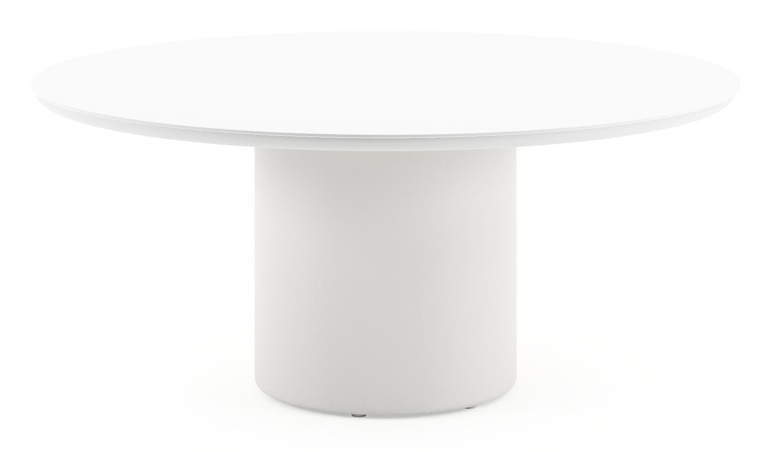Amico low dining tuintafel rond in wit aluminium en volkeramiek Arctic White - Dia. 148 x H 61 cm