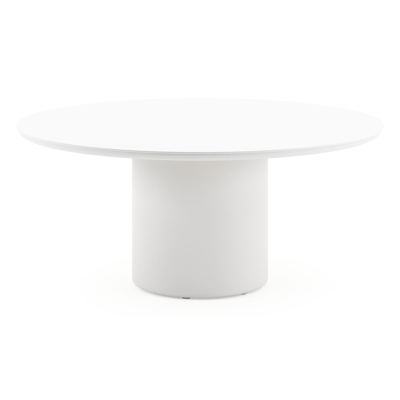 Amico low dining tuintafel rond in wit aluminium en volkeramiek Arctic White - Dia. 148 x H 61 cm