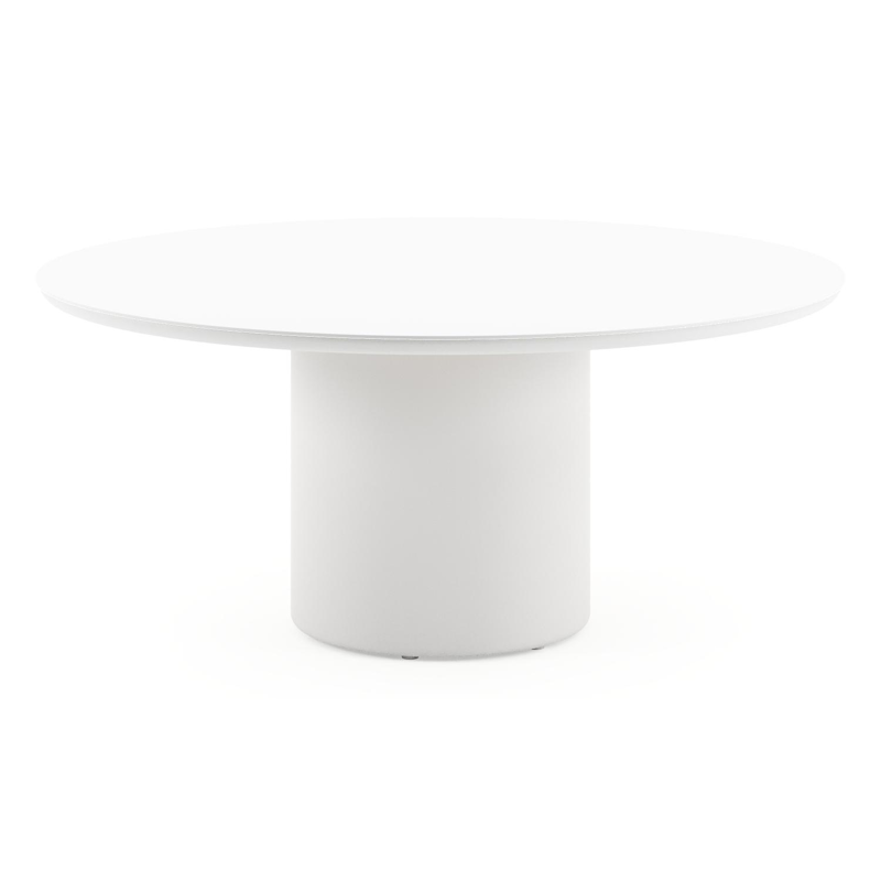 Amico low dining tuintafel rond in wit aluminium en volkeramiek Arctic White - Dia. 148 x H 61 cm