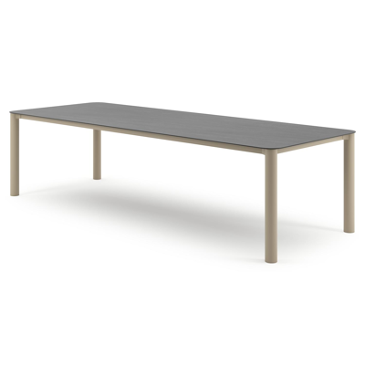 Orso tuintafel rechthoekig afgerond in beige aluminium en volkeramiek Basalt Black - L 290 x B 110 x H 74.5 cm