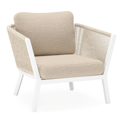 Cordoba loungestoel in wit aluminium en beige verticaal geweven ronde rope met rustic weather+ softtouch kussen