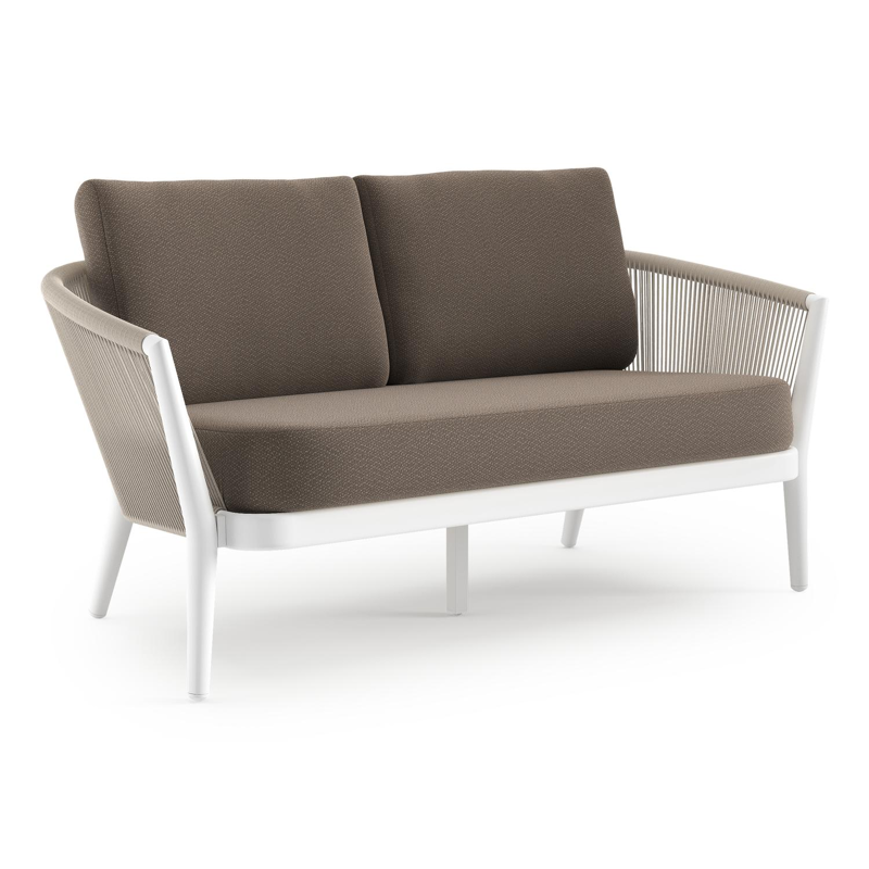 Orso loungebank in wit aluminium en beige verticaal geweven ronde rope met Lopi Coconut all weather sunbrella® luxe kussen