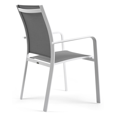 Trente tuinset in wit aluminium en volkeramiek grijs tafelblad met 8 stapelbare Calobra tuinstoelen