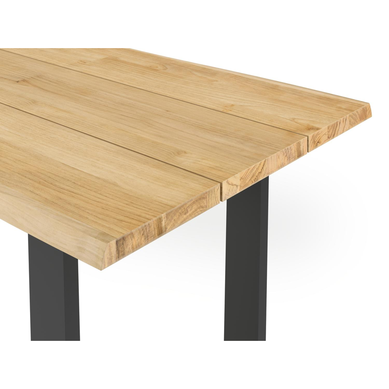 Pagino bartafel rechthoekig in zwart aluminium en teak - L 244 x B 82 x H 109 cm