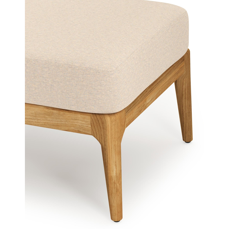 Orso poef in teak en beige textilene met heritage papyrus all weather sunbrella® luxe kussen
