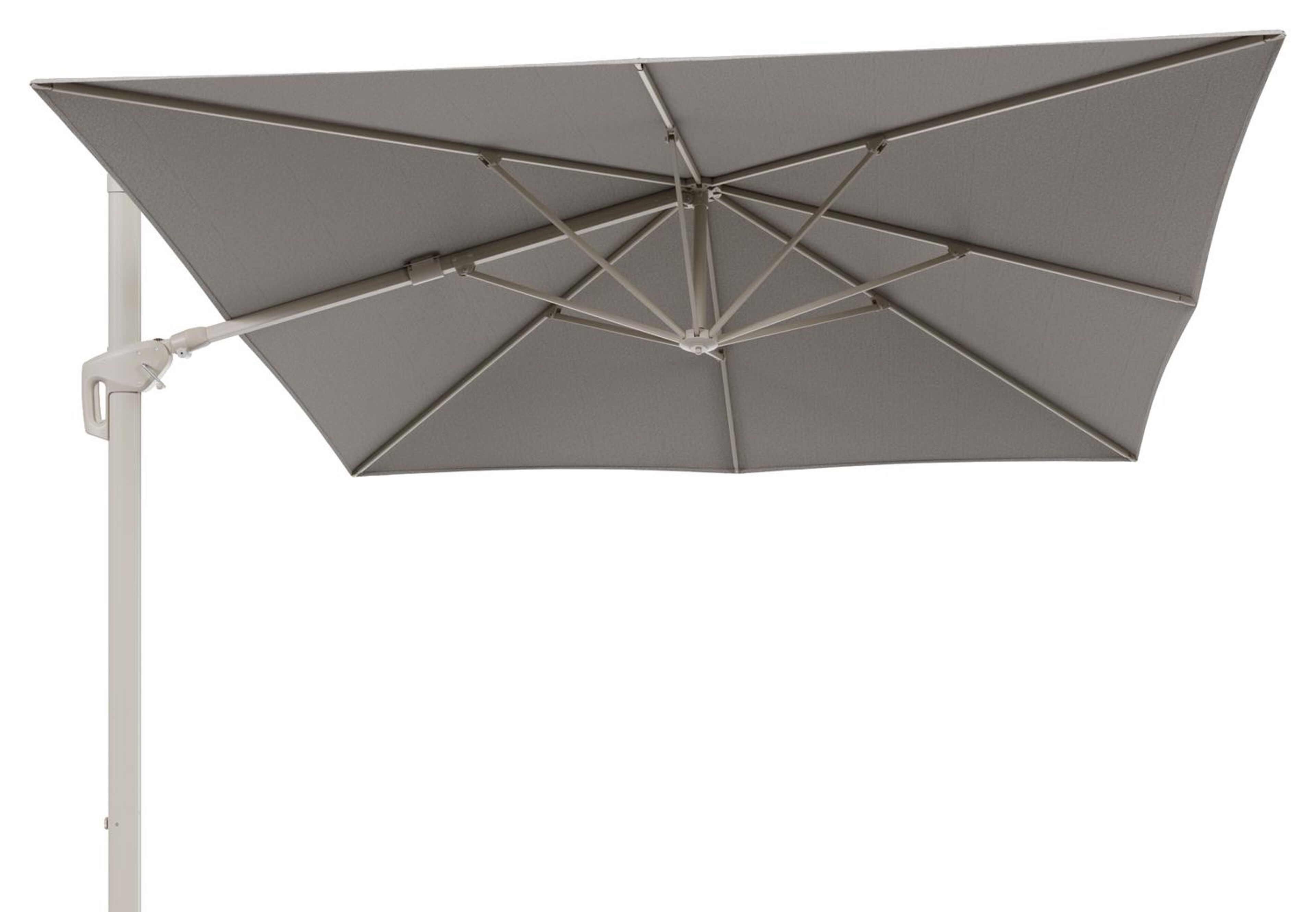 Minore zweefparasol met tiltfunctie in beige aluminium en Firenze Sand All Weather Solica parasoldoek - L1 350 x L2 350 cm (zonder voet)