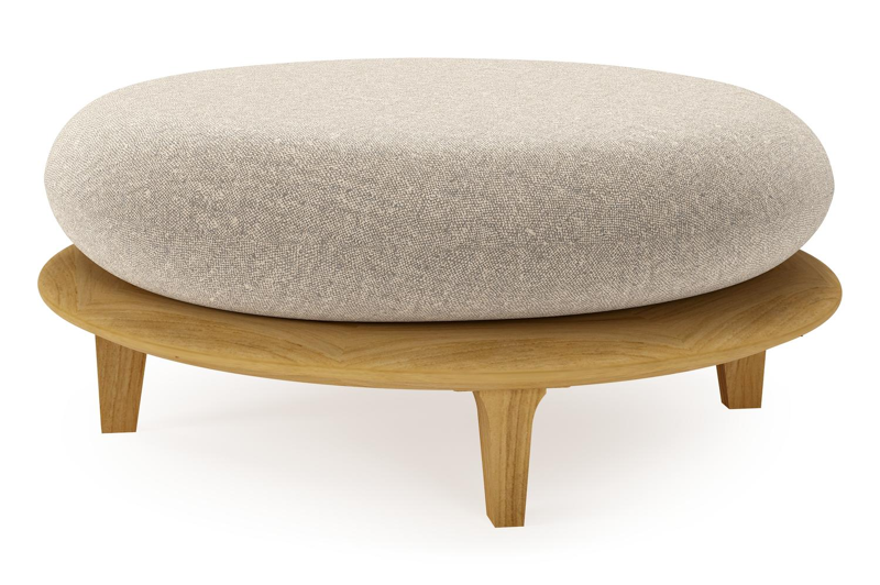 Pouf Bomero en teck et coussins en all weather sunbrella® luxe chartres pewter