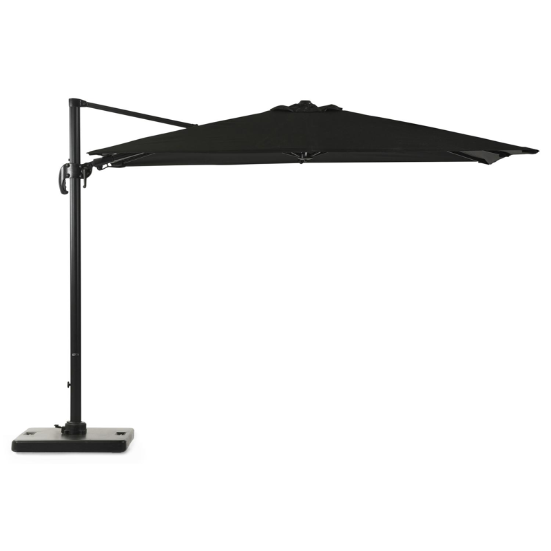 Avola zweefparasol met tiltfunctie in zwart aluminium met zwart weather+ softtouch parasoldoek - L1: 300 x L2: 300 cm (met voet)