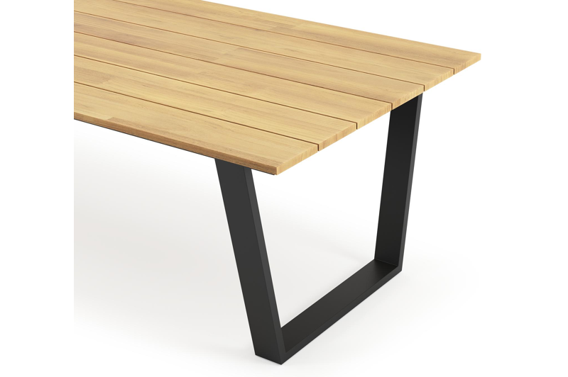 Table de jardin Pagino rectangulaire en aluminium noir et teck - Lg, 280 x Lrg, 110 x Haut, 73,5 cm