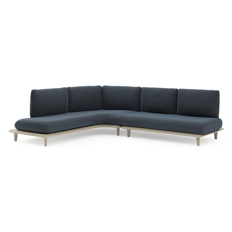 Bomero loungehoek in beige aluminium met heritage indigo all weather sunbrella® luxe kussen