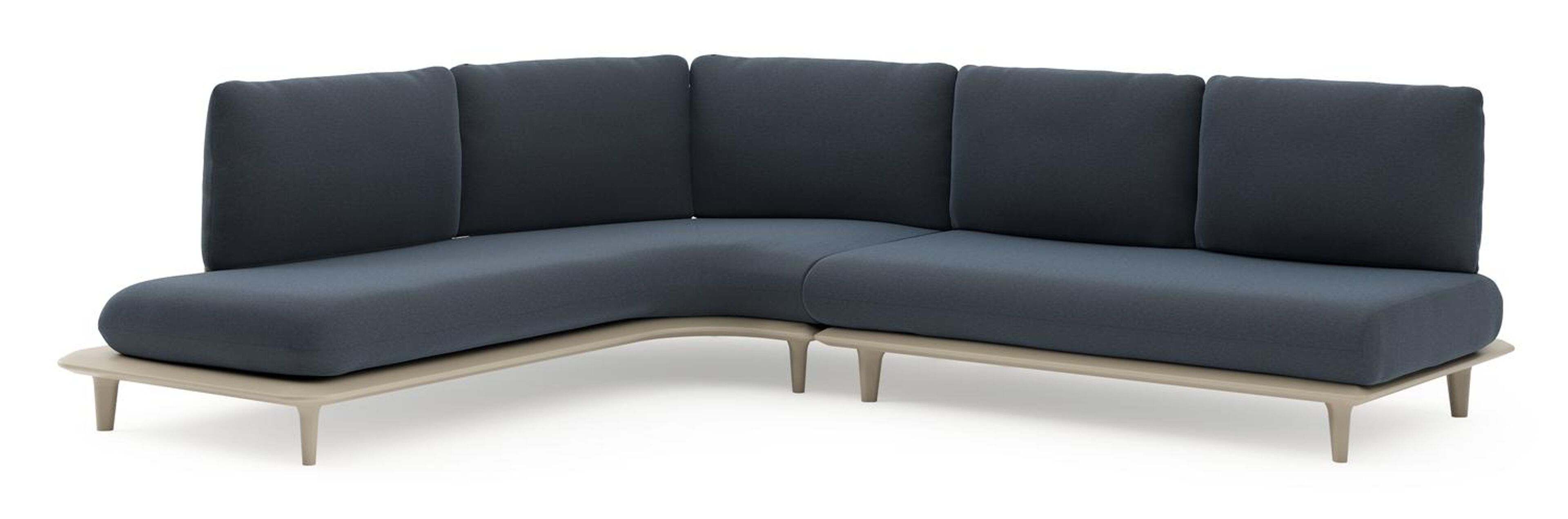 Bomero loungehoek in beige aluminium met heritage indigo all weather sunbrella® luxe kussen