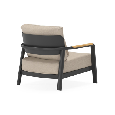 Set van 2 Salamanca loungestoelen 2 x 1-zit in zwart aluminium en teak met desert weather+ softtouch kussen