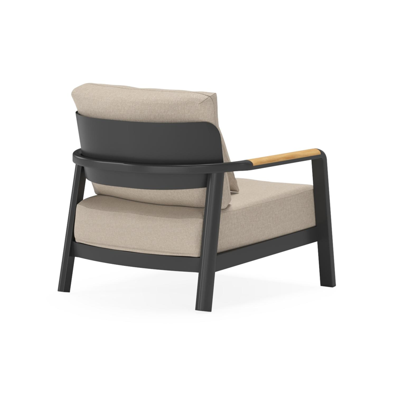 Set van 2 Salamanca loungestoelen 2 x 1-zit in zwart aluminium en teak met desert weather+ softtouch kussen