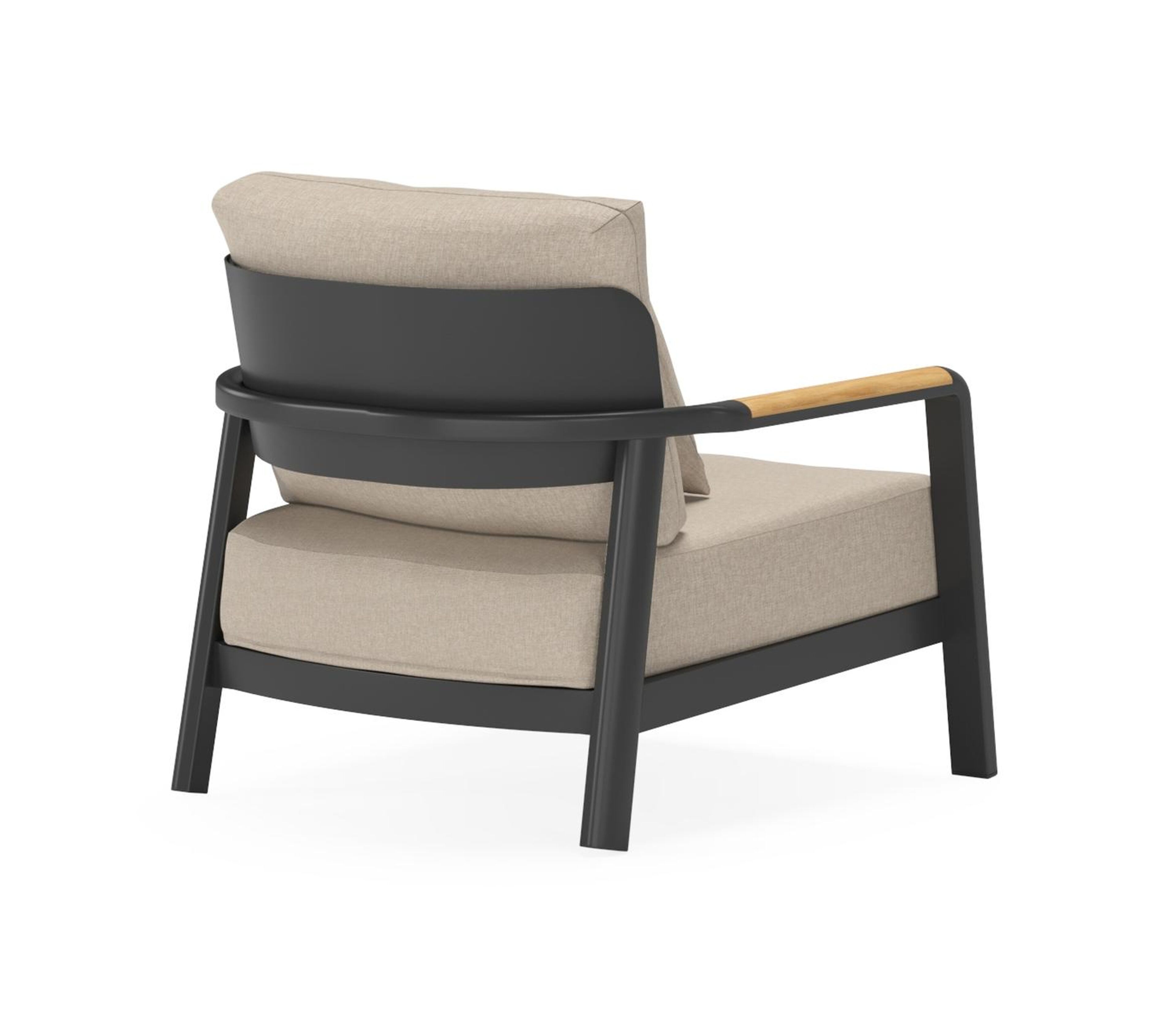 Set van 2 Salamanca loungestoelen 2 x 1-zit in zwart aluminium en teak met desert weather+ softtouch kussen