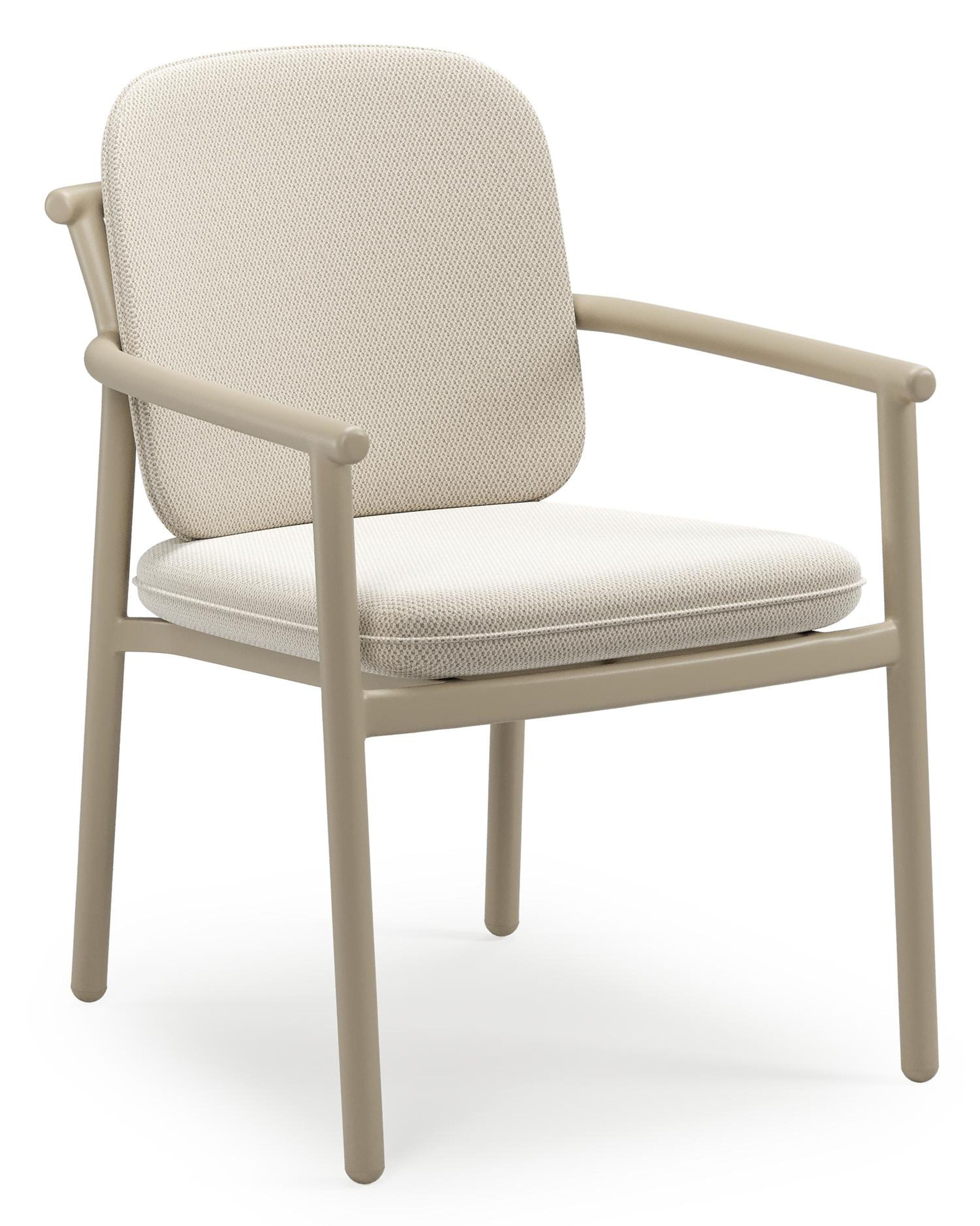 Bono stapelbare tuinstoel in beige aluminium met stoelkussen in All Weather Sunbrella® Luxe Lopi Marble