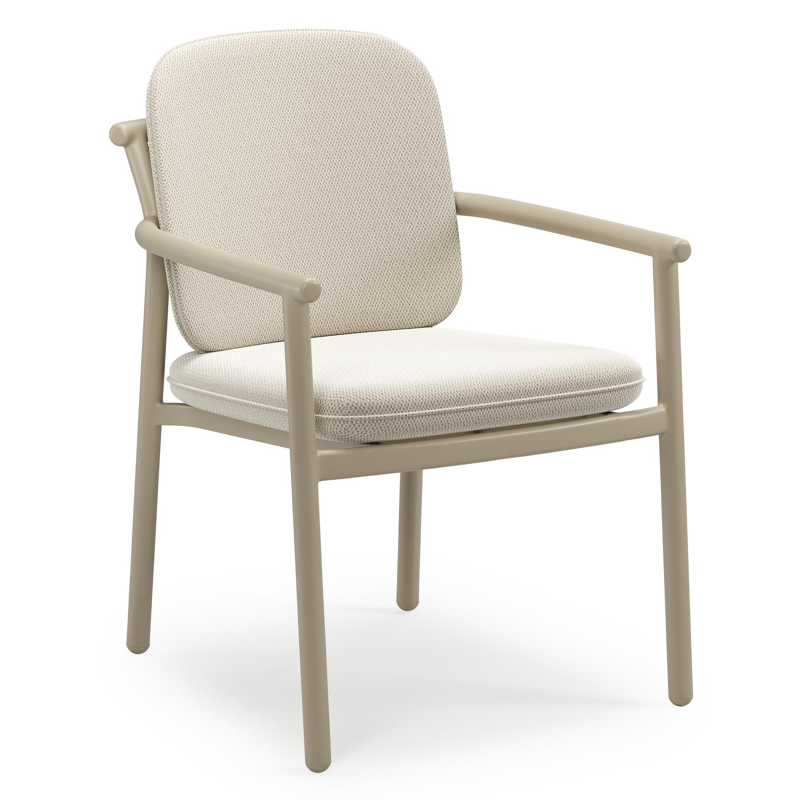 Bono stapelbare tuinstoel in beige aluminium met stoelkussen in All Weather Sunbrella® Luxe Lopi Marble