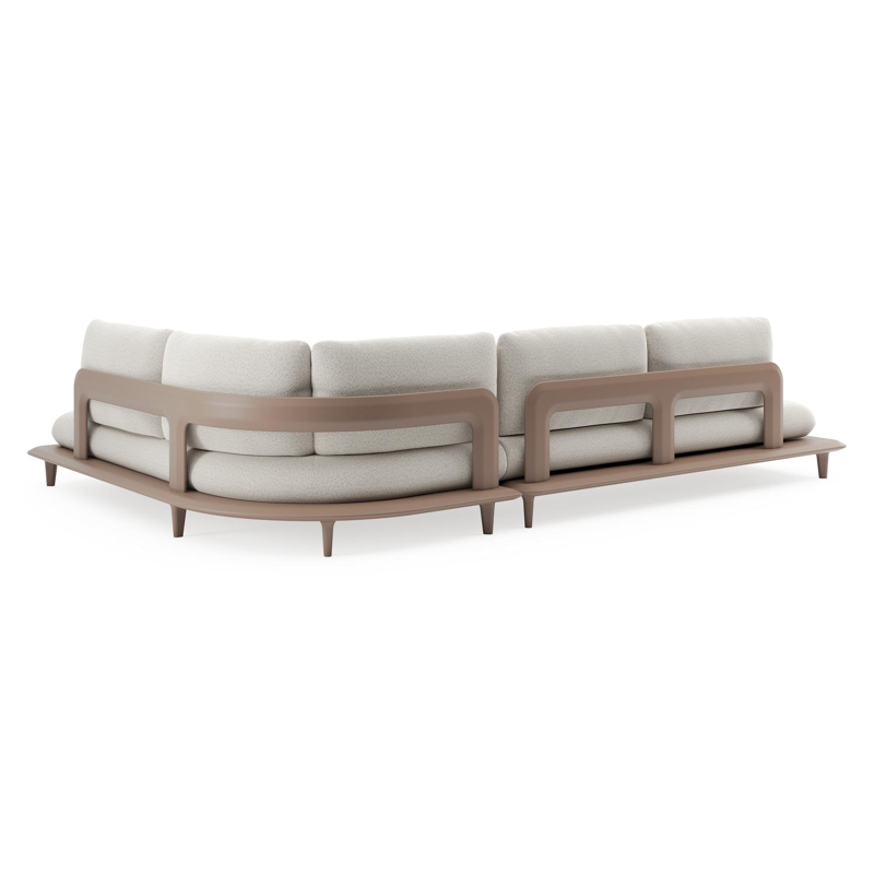 Salon de jardin d'angle Bomero en aluminium taupe et coussins en all weather solica firenze natural