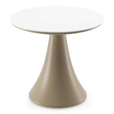 Fano low dining loungetafel rond in beige aluminium en volkeramiek Arctic White - Dia. 65 x H 40 cm