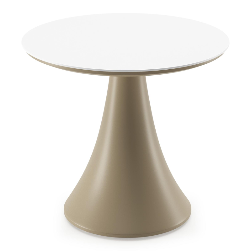 Fano low dining loungetafel rond in beige aluminium en volkeramiek Arctic White - Dia. 65 x H 55 cm