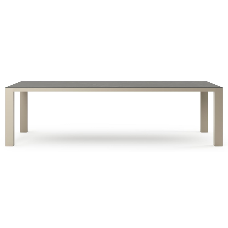 Table de jardin Nano rectangulaire en aluminium beige et céramique pleine Calatorao - Lg. 280 x Lrg. 110 x Haut. 75 cm