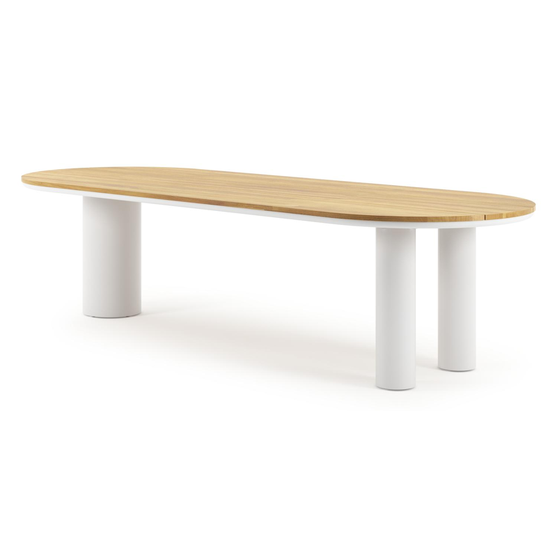 Organo tuintafel ovaal in wit aluminium en teak - L 300 x B 110 x H 74 cm