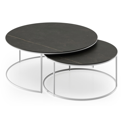 Fano set van 2 loungetafels rond in wit aluminium en volkeramiek Calatorao - Dia. 85/65 x H 35/30 cm