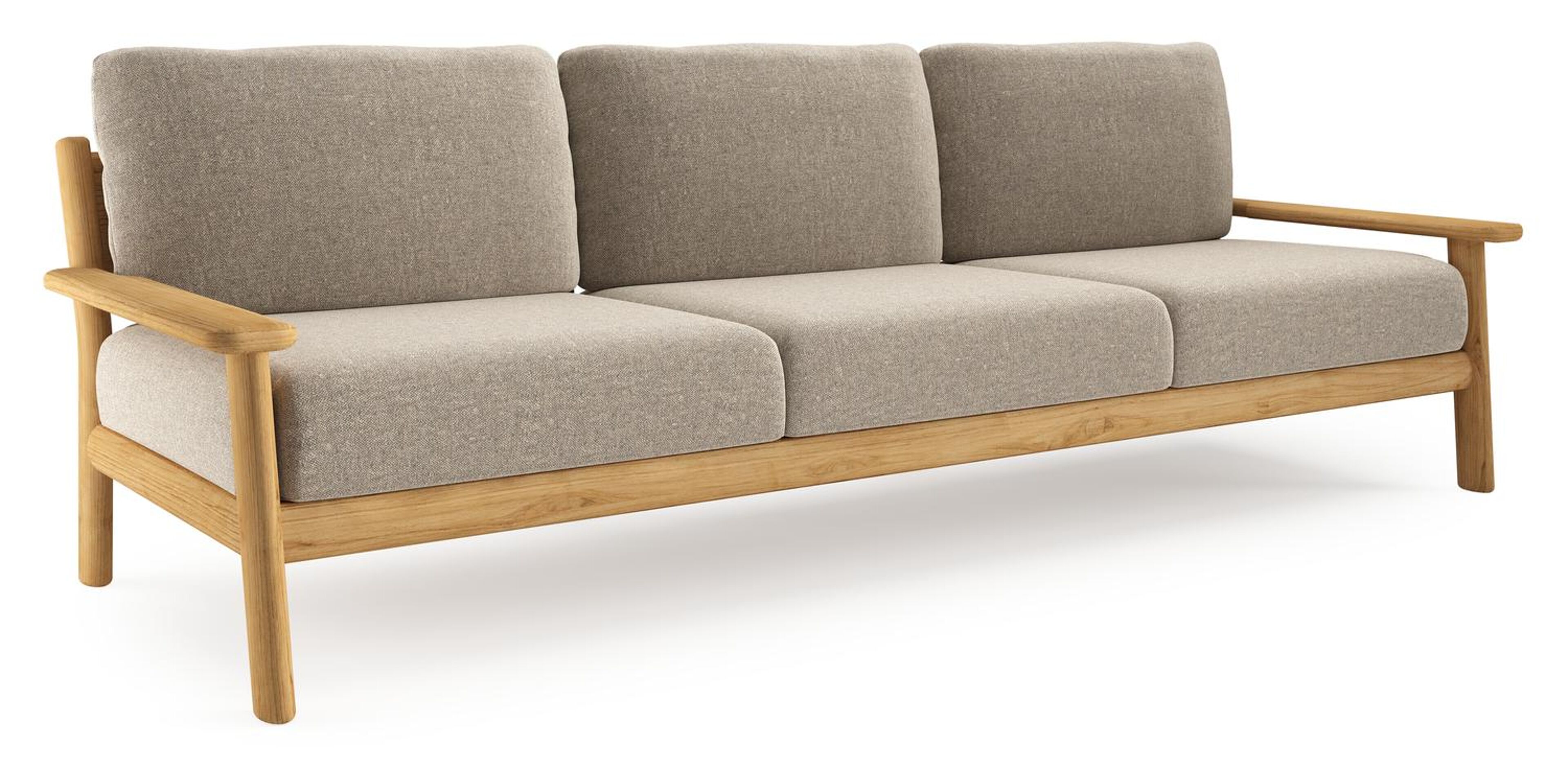 Canapé de jardin Amaro en teck et coussins en all weather sunbrella® luxe chartres pewter