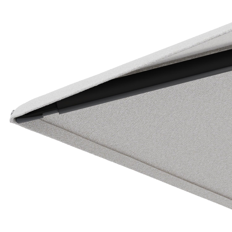 Parasol pendant Minore avec fonction tilt en aluminium noir et toile de parasol All Weather Solica Soul Optik - Lg.1: 280 x Lg.2: 370 cm avec pied de parasol Minore 260 kg avec roulettes