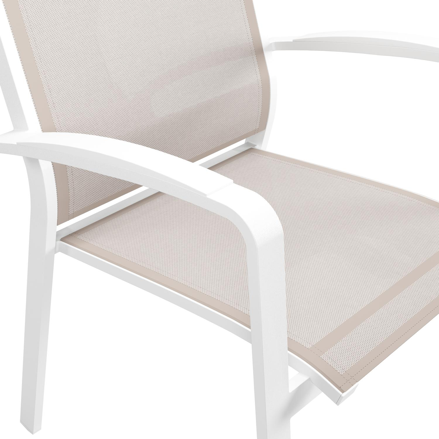 Chaise de jardin empilable Lioni en aluminium blanc et textilène simple beige 