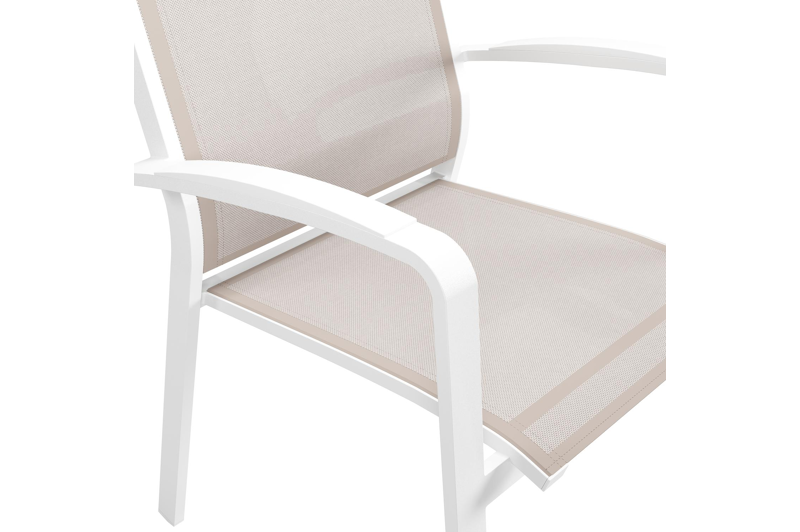 Lioni stapelbare tuinstoel in wit aluminium en beige single textilene