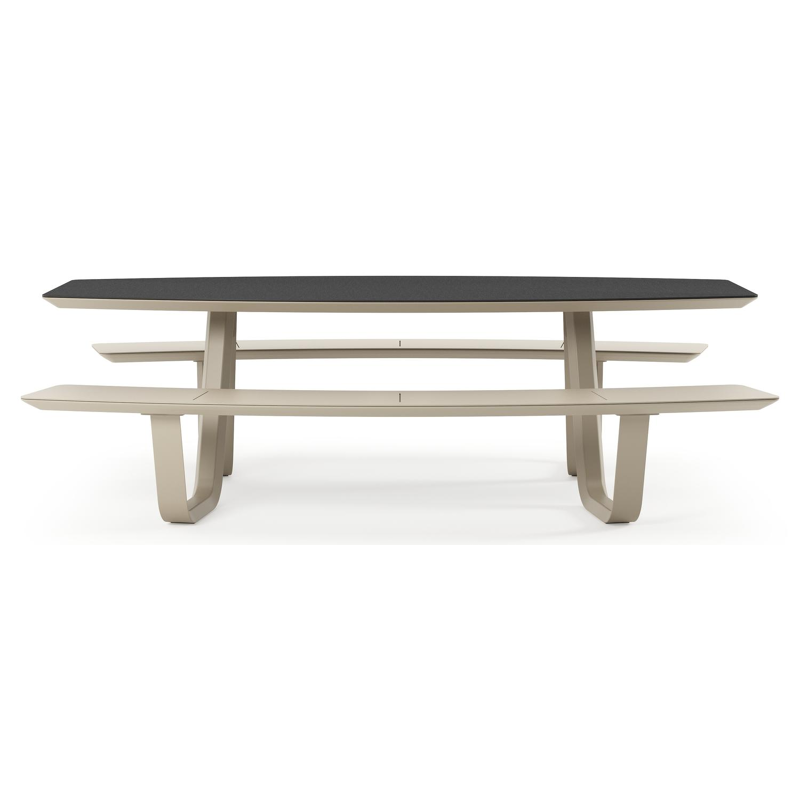 Table de pique-nique Forno forme de bateau forme de bateau en aluminium beige et céramique pleine Nero Black - Lg. 240 x Lrg. 181 x Haut. 72 cm